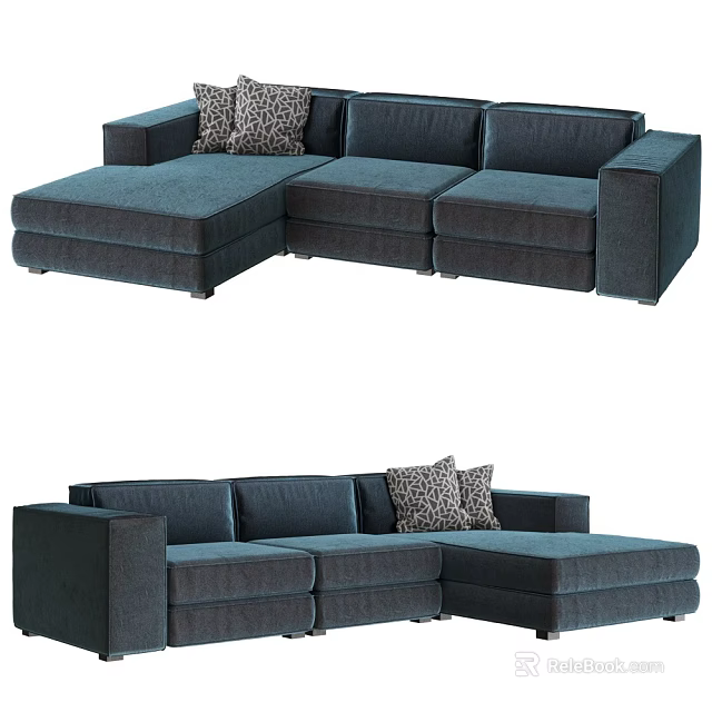 Dark Blue L Shaped Sectional Sofa With Patterned Cushions And Modern Design 3d model