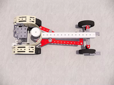 Mechanical Robot Chassis With Red Frame White Components And Black Wheels 3d model