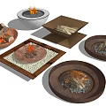 Various Shaped Outdoor Fire Pits With Wood Logs And Storage Box