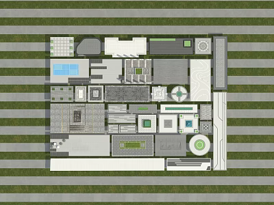 Garden Ornaments Design With Stone Paths Green Plants And Decorative Structures 3d model