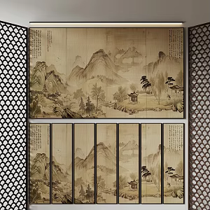 New Chinese background wall hard bag wallpaper decorative painting wall painting 3d model