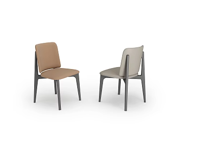 Modern Minimalist Dining Chairs With Brown And Beige Fabric Seats And Wooden Legs 3d model