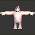 Muscular 3D Cartoon Character With Spiky Hair Red Plaid Shirt Brown Pants Barefoot Arms Outstretched