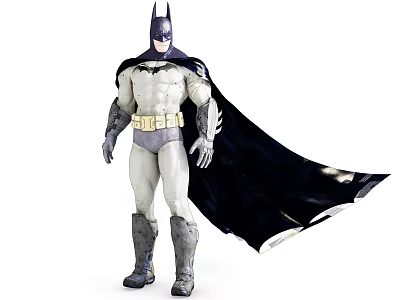 Batman Game and Movie Character in Gray Suit Yellow Utility Belt and Black Cape 3d model