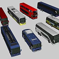 Colorful Various Types of Buses Including Double Decker and Coaches on White Background