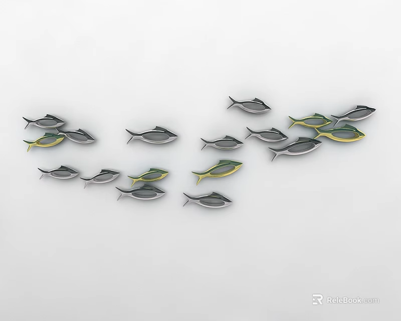 Fish Shaped Wall Decor With Gray And Yellow Design For Interior Decoration 3d model