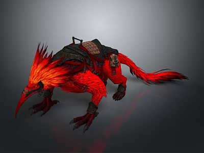 Fantasy Rider With Red Mythical Creature Featuring Saddle And Feathered Design 3d model