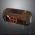 Copper Colored Cylindrical Industrial Equipment With Red Valve Gauges And Metal Stands