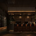 Modern Open Restaurant Interior With Bar Counter Wine Racks And Warm Lighting
