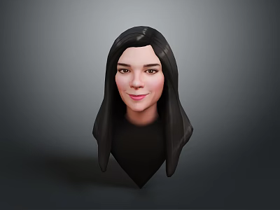 Game and Movie Character Detailed 3D Model of Female Head with Black Long Hair 3d model