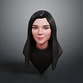 Game and Movie Character Detailed 3D Model of Female Head with Black Long Hair
