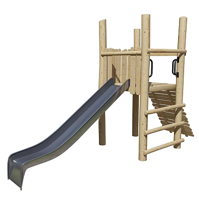 Sturdy Outdoor Wooden Playground Equipment With Slide Ladder And Climbing Platform 3d model