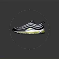 Nike Air Max 97 Shoes Gray Black With Wavy Lines Yellow Air Cushion Sole Green Laces