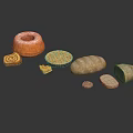 Assorted Baked Bread Items Displaying Donut Swirl Roll Lattice Pie Loaf And Sliced Bread
