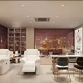 Beauty Salon Interior With White Massage Chairs Glass Windows City Night View And Modern Shelves