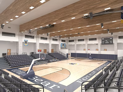 Indoor Basketball Gymnasium Interior With Court Seating And Ceiling Lights 3d model