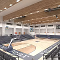 Indoor Basketball Gymnasium Interior With Court Seating And Ceiling Lights