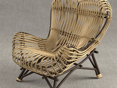 Woven Rattan Outdoor Chair With Unique Ergonomic Design And Black Metal Frame 3d model
