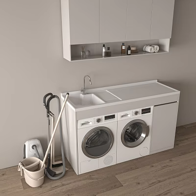 Modern Bathroom Vanity Cabinet With Sink Counter Storage Shelf And Washer Dryer 3d model