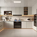 Modern Kitchen Interior With Open Design Cabinets Built-in Appliances And Ambient Lighting