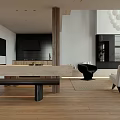 Modern Living Dining Room With Sofa Coffee Table Chandelier And Large Windows