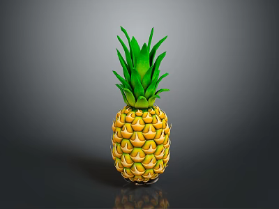 Fresh Whole Pineapple With Green Leaves And Yellow Diamond Pattern Skin On Dark Surface 3d model