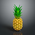 Fresh Whole Pineapple With Green Leaves And Yellow Diamond Pattern Skin On Dark Surface