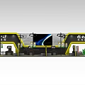 DALI Exhibition Booth Modern Design with Yellow and Black Display Screens and Reception Counter