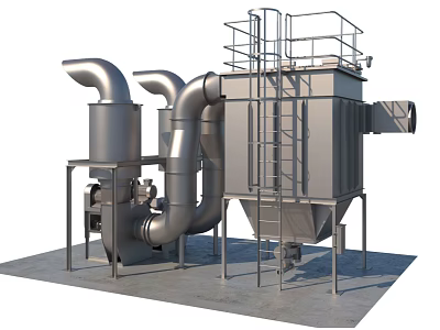 Industrial Equipment With Stainless Steel Piping System And Ladder Platform Structure 3d model