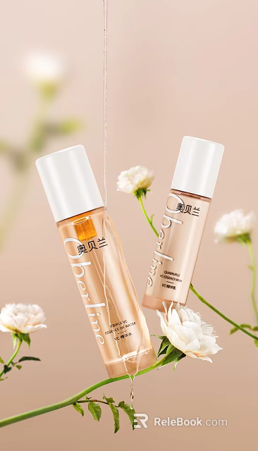 Daily Cleansing Liquid Products With Two Bottles And Natural White Flowers Design 3d model 