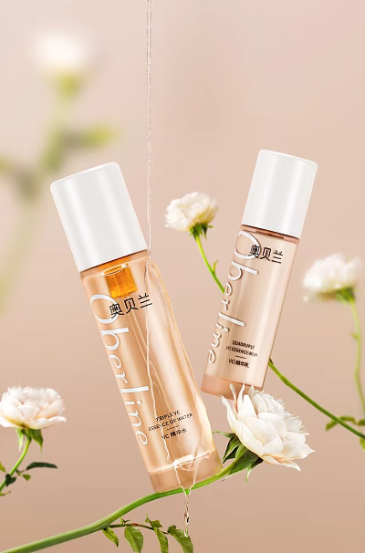 Daily Cleansing Liquid Products With Two Bottles And Natural White Flowers Design 3d model