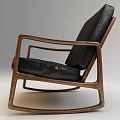 Comfortable Modern Rocking Leisure Chair With Wooden Frame And Black Leather Cushion