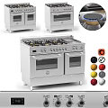 Stainless Steel Kitchen Gas Range With Double Ovens And Colorful Control Knobs 3d model