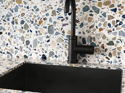 Sink faucet vegetable basin vegetable basin terrazzo countertop 3d model