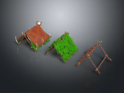 Modern Outdoor Tent Structures With Brown Roof Green Foliage And Wooden Frame Designs 3d model
