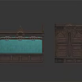Classic Dark Wood Carved Furniture With Green Countertop And Ornate Spire Details