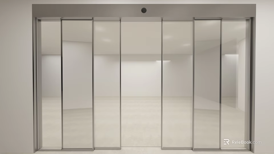 Modern Glass Sliding Doors With Metal Frames In Bright White Interior Space Design 3d model 