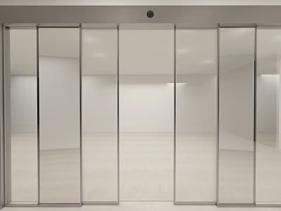 Modern Glass Sliding Doors With Metal Frames In Bright White Interior Space Design 3d model