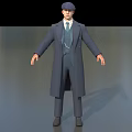 Man Wearing Long Gray Coat Waistcoat Tie and Cap Standing on Simple Background