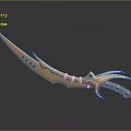 Golden Curved Weapon With Sharp Blade Ornate Hilt And Unique Design