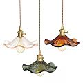 Vintage Style Colorful Glass Pendant Lights With Wavy Shades And Brass Bases
