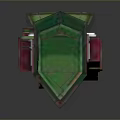 Pixel Art Armored Man Wearing Green Helmet And Red Armor Against Gray Background