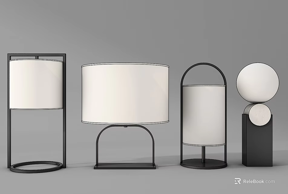 Modern Table Lamps With Various Shapes And Black White Design Elements 3d model