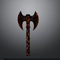 Fiery Mythical Axe With Red And Black Flame Texture And Cracked Handle