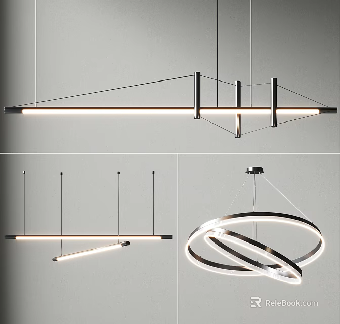 Modern Chandelier Lighting Design With Linear And Circular Hanging Shapes 3d model
