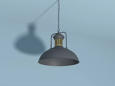 Gray Pendant Light With Gold Accents Hanging On Chain Against Blue Background 3d model