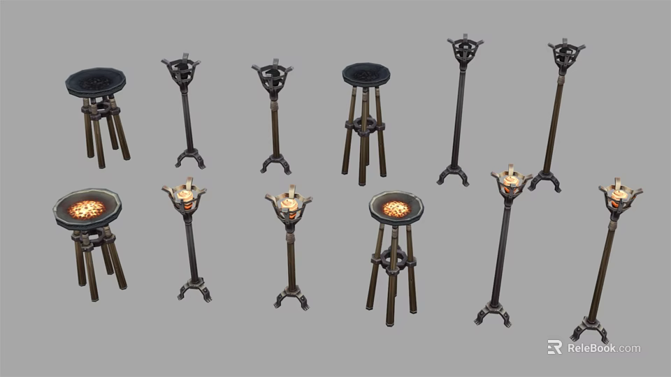 Various Designed Vintage Stools With Metal Wooden Structures And Round Seats 3d model 