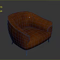 Modern Orange Leather Single Sofa with Curved Back Rounded Arms and Black Slim Legs