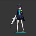 Game Movie Character With Cat Ears Purple Hair School Uniform Gun On Blue Base
