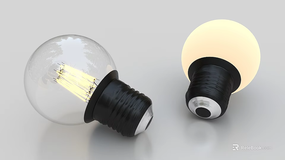 Decorative Light Bulbs Transparent And Milky White Illuminated With Black Base Design Style 3d model 
